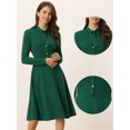 thumbnail image 2 of Vestido hasta la rodilla de manga larga tejido con cuello anudado para mujer Verde XL, 2 of 6