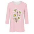 thumbnail image 4 of Fznquz Floral Womens T Shirts Pink 3/4 Sleeve Crew Neck Tees Soft Spring Summer Casual Women's Fashion S, 4 of 4