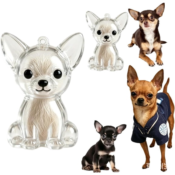 2-Pack Chihuahua Shaped Acrylic Pet Hair Storage Capsule, Pet Memorial Keepsake, Desk Decor and Bag Charm Keychain for Pet Lovers