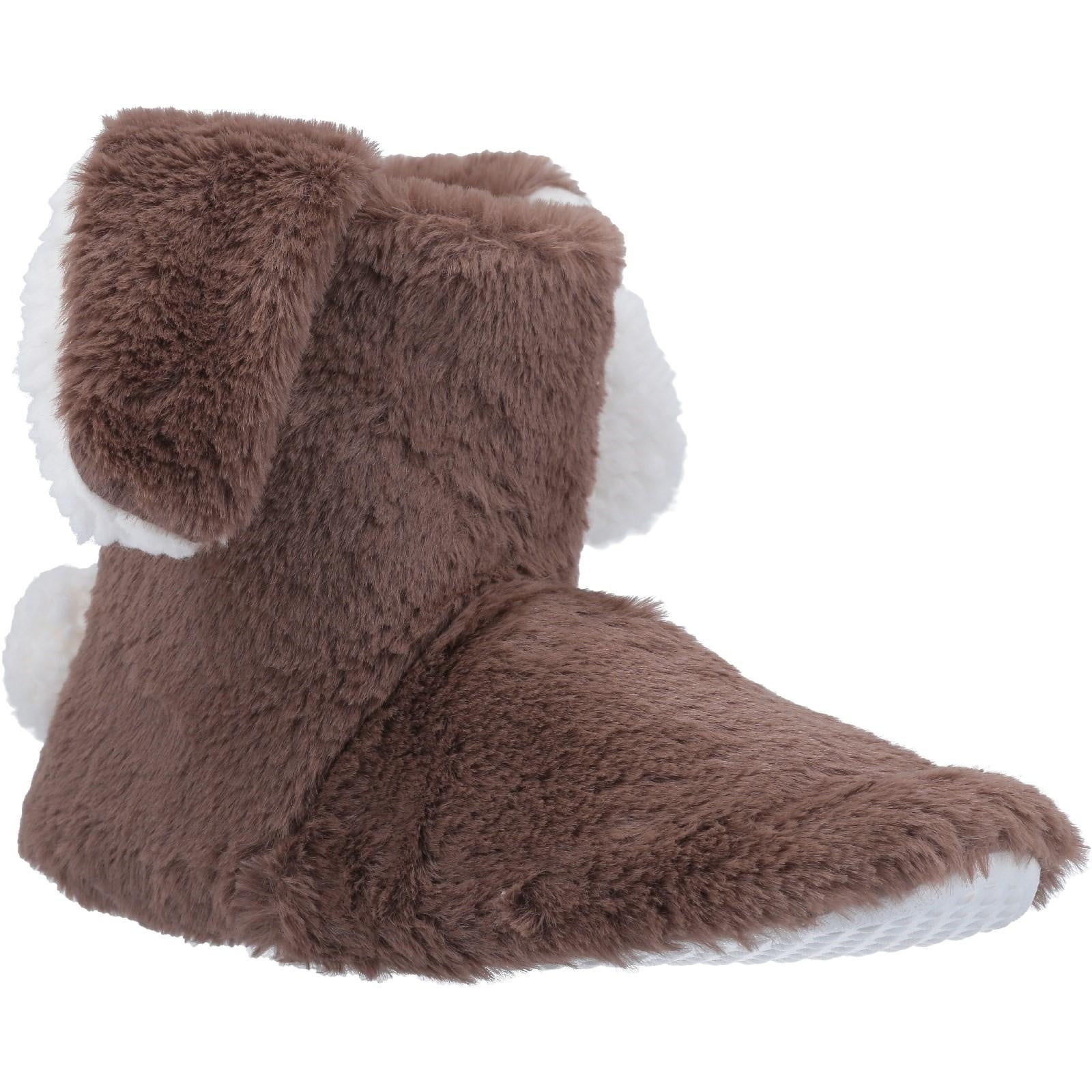 Ladies Ultra Fluffy Shaggy Dog Fluffy Lion Fleece Slipper Boots In 3 UK Sizes 