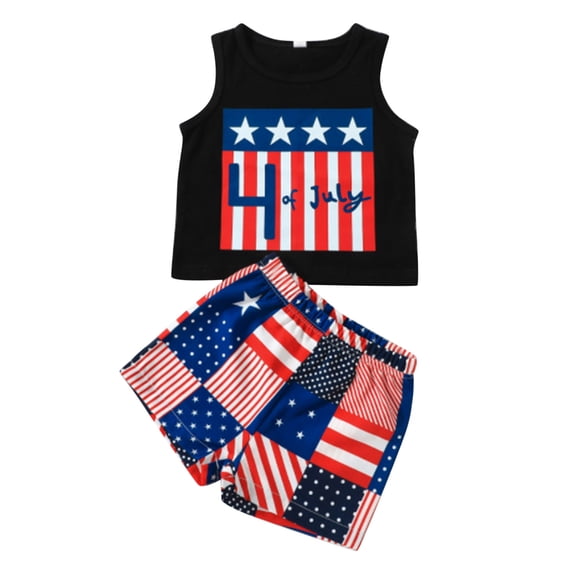 Mercatoo Baby Boys Girls Independence Day Clothes Sleeveless Letter Prints T Shirt Vest Tops Shorts 2Pcs Toddler Outfits