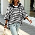 thumbnail image 6 of Oversized Stripes Hoodies for Women Batwing Short Sleeve Crewneck Hooded Drawstring Sweatshirts Spring Fall (M, Black), 6 of 8
