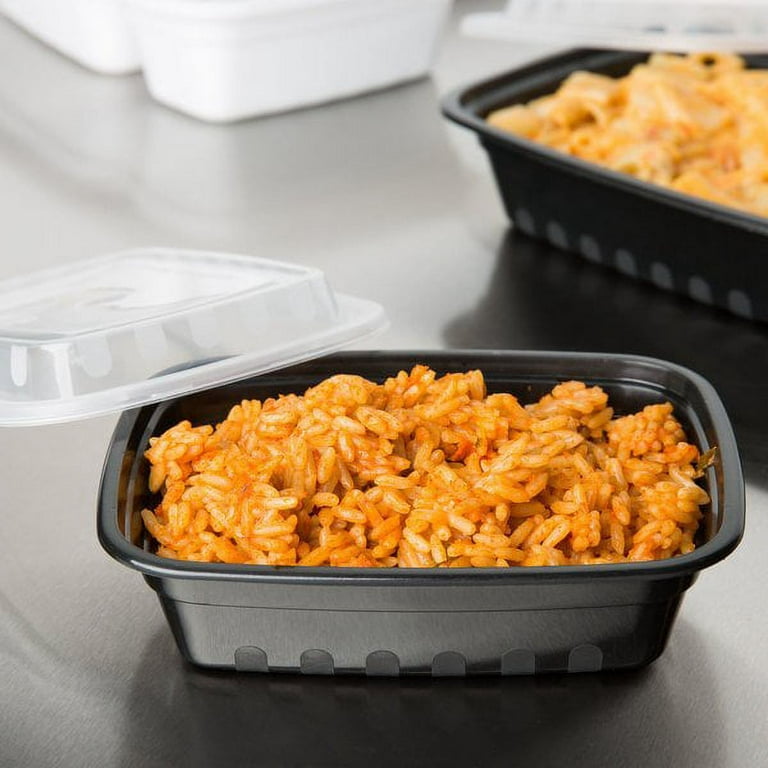 Choice 12 oz. Black 6 x 4 3/4 x 1 3/4 Rectangular Microwavable Heavy  Weight Container with Lid - 10/Pack