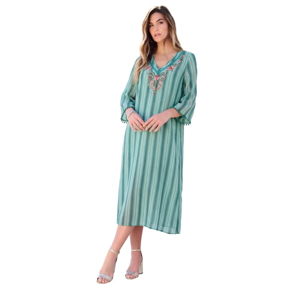 Roaman's Women's Plus Size Hand-Crinkled Embellished Kaftan