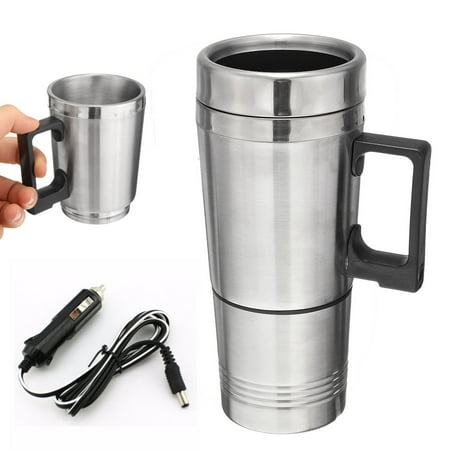 Fast Boiling 12V 300ml Portable in Car Heating Cup Stainless Steel Coffe Tea Water Heater Boiler Cigarette Lighter Adapter Travel Thermo Mug Silver bottle 10 minutes Boil