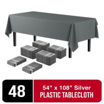 Exquisite 54" Inch X 108" Silver Disposable Tablecloths - Silver Rectangle Table Covers - Bulk 48 Pack