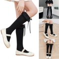 thumbnail image 2 of 1 Pair Princess Style Dress Socks for Girl Calf Tube Frilly Socks Ballet Socks Ruffle Calf Socks with Bows Lace Top Sock black calf, 2 of 4