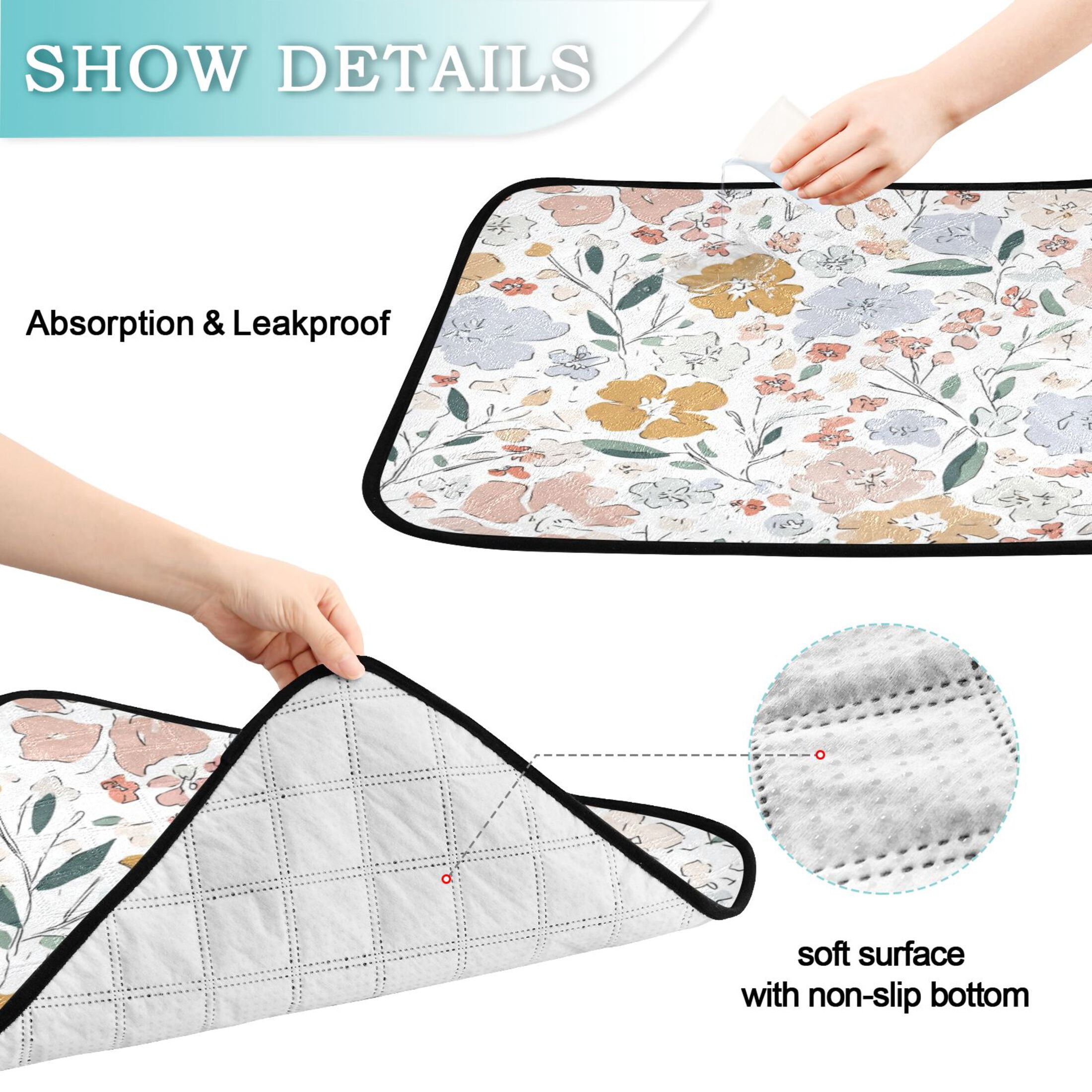 IAUYY Washable Pee Pads for Dogs Smallx3 Absorbent and Leak-Proof Non-Slip Reusable Puppy Pee Pads for Dogs Applicable to Playpen Potty Crate Scattered Floral Atmosphere