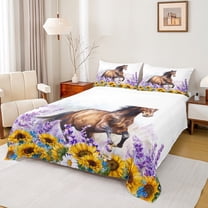 Homewish 4D Racing Horse Full Size Sheets for Women, Vibrant Rustic Sunflower Bed Sheets, Hippie Western Animal Sheet Sets, Super Cozy Room Decor, 4 Pieces