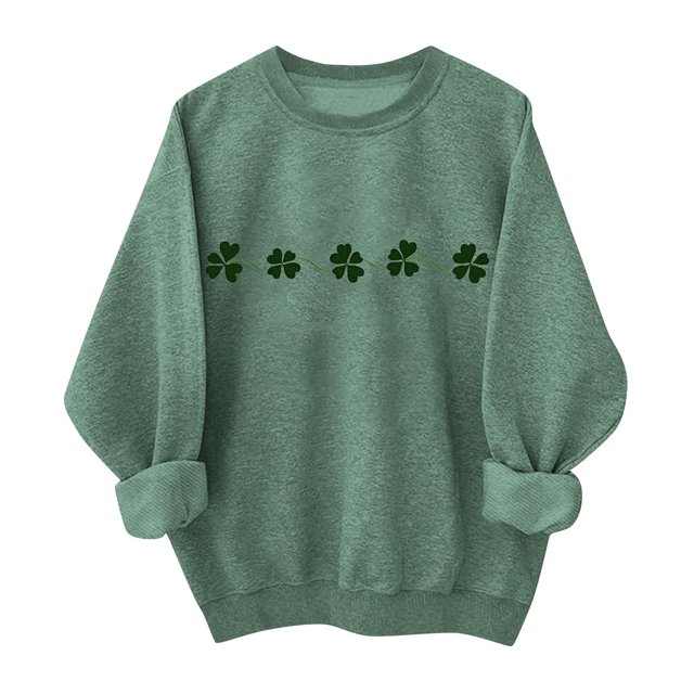 Ounisa St. Patrick's Day Sweatshirt for Women Clover Graphic T Shirts Patty's Day Long Sleeve Tee Tops Pullover