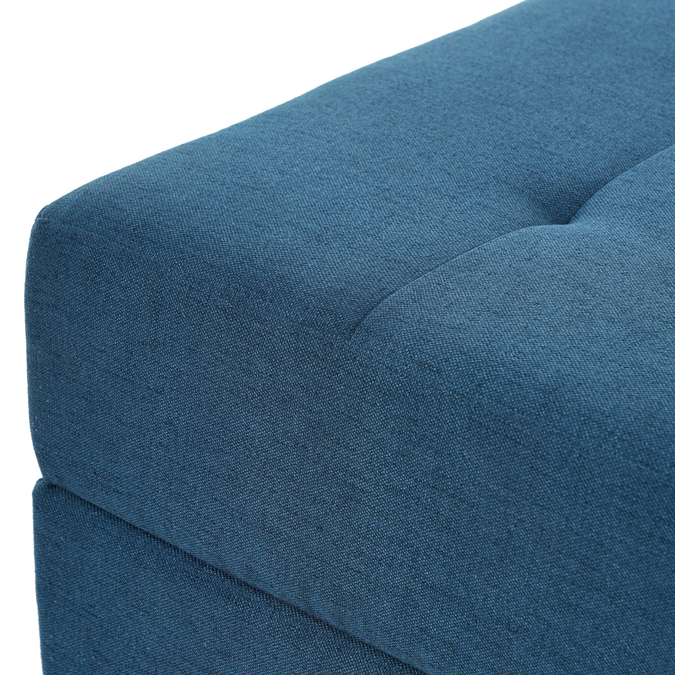Christopher Knight Home 28.86" Tufted Ottoman, Fabric Upholstered Footrest with Wood Legs, Navy Blue