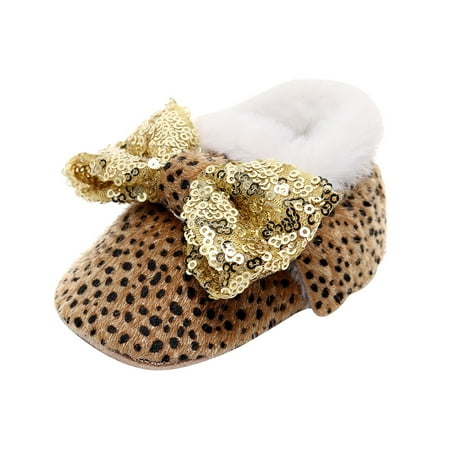 

Youmylove Infant Baby Girls Soft Plush Snow Boots Leopard Tassels Bowknot Warm Cotton First Walkers Shoes Toddler Infant Sneakers