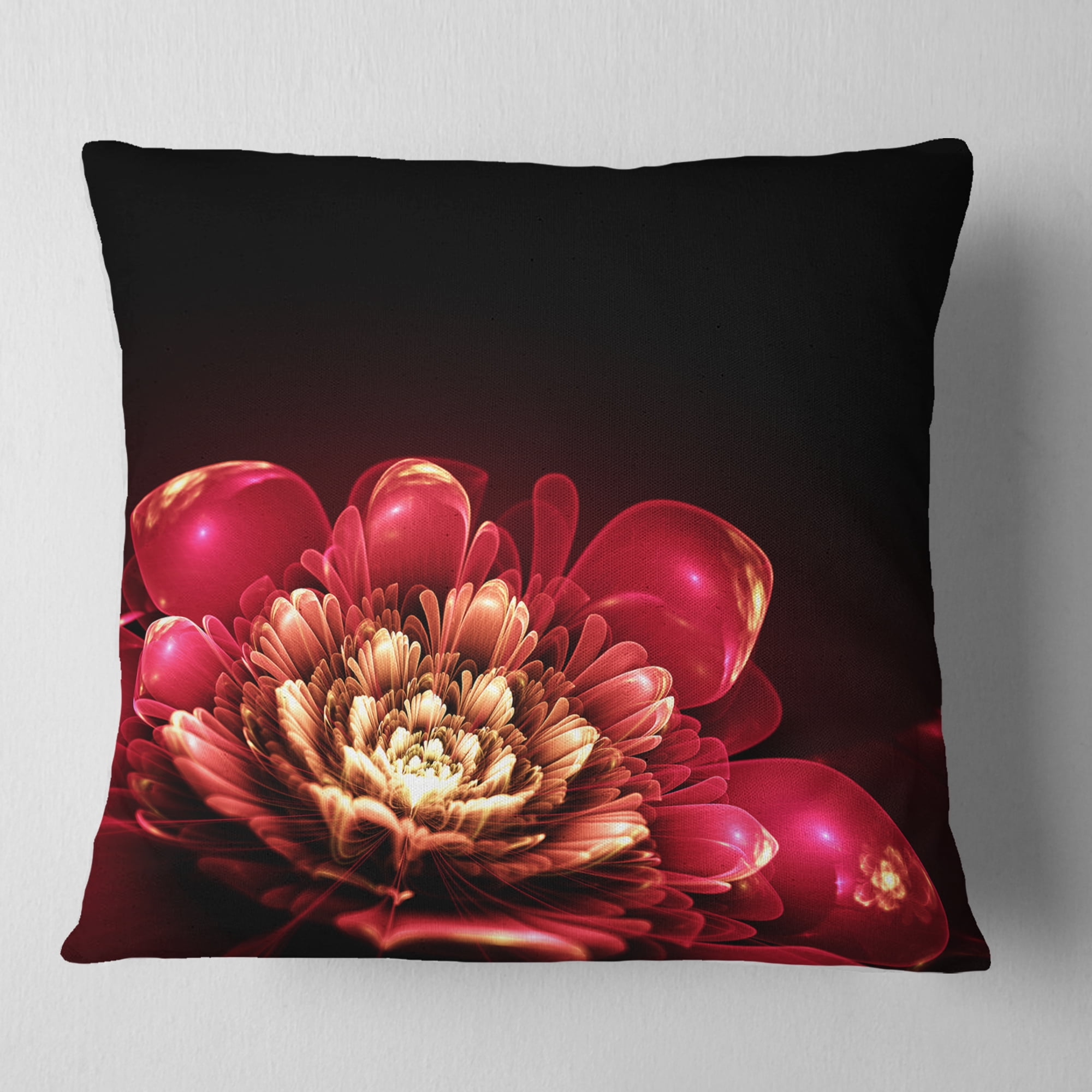 Designart Fractal Pink Flower - Floral Throw Pillow - 16x16