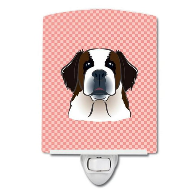 Carolines Treasures BB1246CNL Checkerboard Pink Saint Bernard Ceramic Night Light