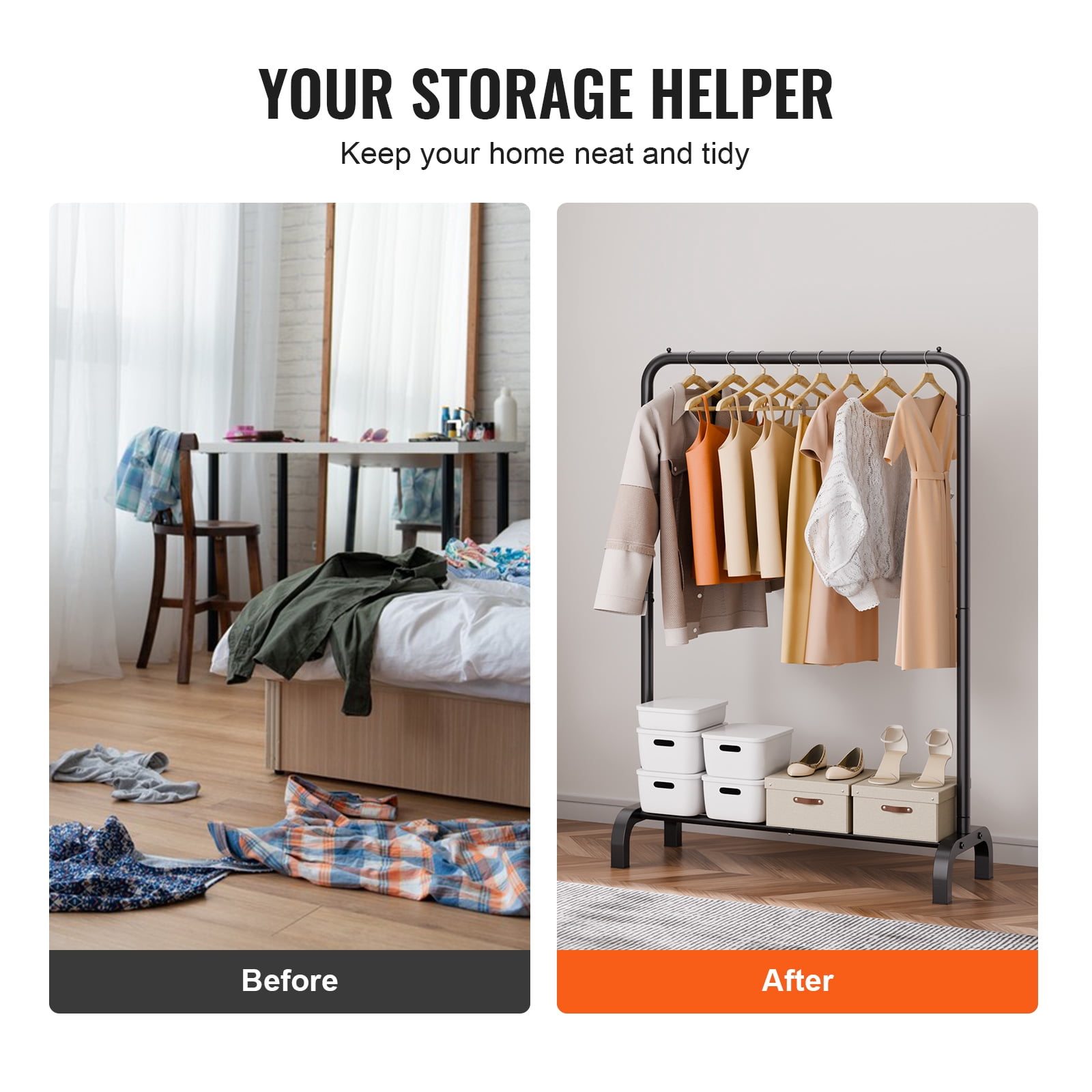 KFFKFF Apparel Stand, Sturdy Garment Display with Suspension Bar and Lower Storage Zone, Wardrobe Stand for Sleeping Quarters Guest Chamber