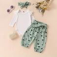 thumbnail image 2 of NOLDARES Baby Girl Clothes Outfits Cute Print Romper Pant Fall Winter Newborn Outfit Sets 3Pcs(Green,0-3 M), 2 of 9