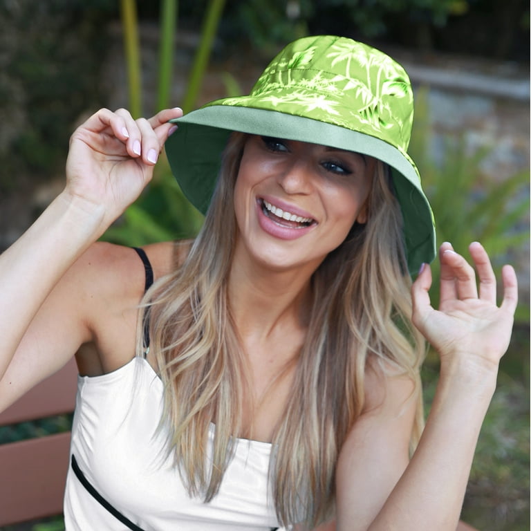 Tirrinia Women's Wide Brim Bucket Hats Breathable Outdoor Beach Gardening  Hat One Size Fits All Adult, Green Flower Pattern