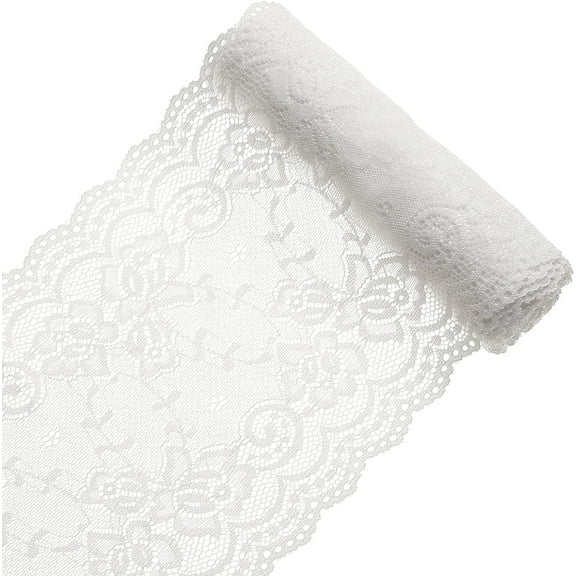 5 Yards 7 Inch Wide Elastic Lace White Cotton Floral Pattern Trim Fabric Sewing for Scalloped Edge Decorations for Dress Tablecloth Hair Band Wedding Festival Event Decorations White DIY