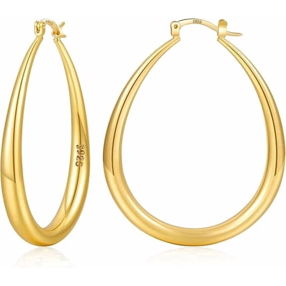 YEUOYEA Chunky Gold Hoop Earrings for Women, Hypoallergenic 14K Gold Plated Oval Hoops, Jewelry Gifts