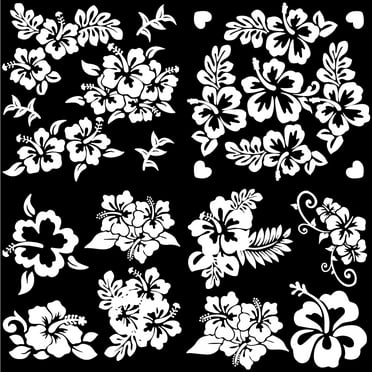4 Styles Hibiscus Flower Car Sticker Hawaiian Stickers and Decals White Reflective Stickers Waterproof Vinyl Automotive Exterior Decor for SUV Truck Motorcycle Doors Walls Laptop DIY