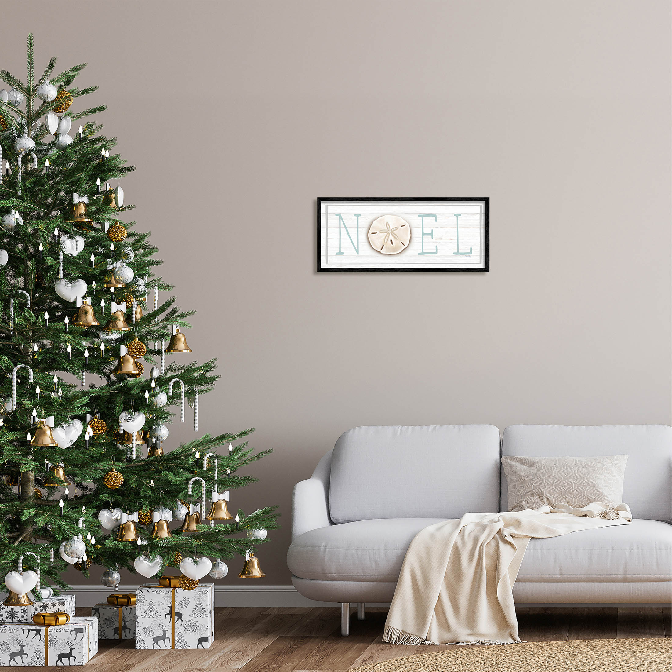 Stupell Industries Noel Holiday Sand Dollar Sign Graphic Art Black Framed Art Print Wall Art, Design by Elizabeth Tyndall