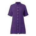 thumbnail image 6 of FINALGANG New Dress For Women Solid Color Turndown Collar Short Sleeve Dresses Buttons Down Loose Sundress With Pockets Design Durable Soft Fabric, 6 of 6
