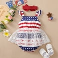 thumbnail image 3 of Kucnuzki Newborn Baby Girl Clothes 6 Months Spring Summer Bodysuit 9 Months Suspender Independence Day Theme Mesh Stitching Bodysuit Headband 2PCS Set Blue, 3 of 7