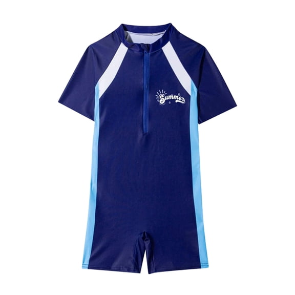 VNKIDY Boys One Piece Kids Rash Guard Short Sleeve Crewneck Swim Shirt Swim Trunks Stretch Onesie Swimsuit For Youth Beach Wear Stylish Swimwear Blue1 7-8 Years
