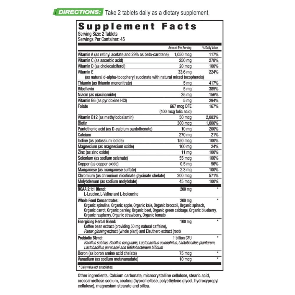 Performance Inspired Nutrition- Whole Food Multivitamin with Energy - High Potency with 1b CFU of Probiotics - 90 Count