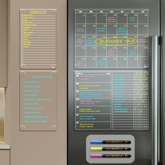 JJPRO Non-Magnetic Calendar for Fridge-Clear Monthly Calendar,Weekly Planner,List and Blank Board -Reusable Board Sticks to Fridge,Wall,Door&Glass,Non Magnetic Fridge Calendar