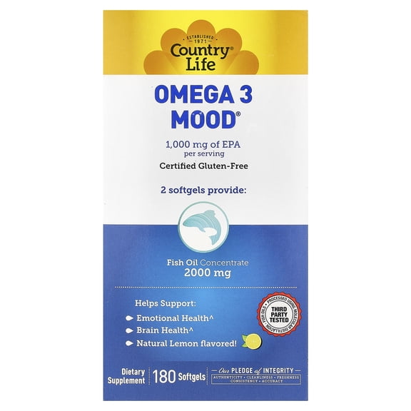 Country Life Omega 3 Mood®, Natural Lemon, 180 Softgels