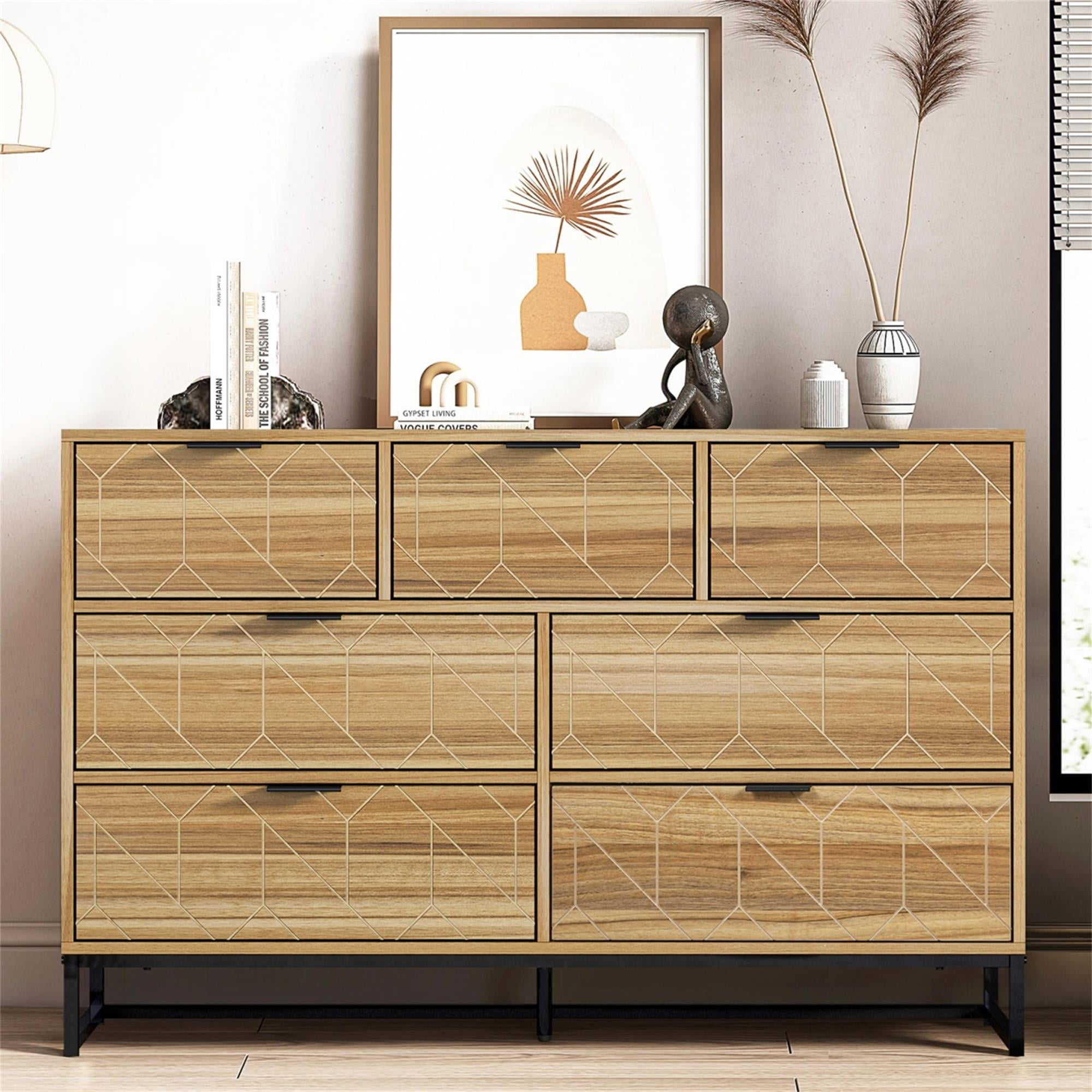 Yardi Yard 7 Double Drawer Dresser for Bedroom, Modern Accent Wide Chest with Black Knobs and Metal Legs Walnut Yardi Yard 7 Double Drawer Dresser for Bedroom, Modern Accent Wide Chest with Black Knobs and Metal Legs Walnut