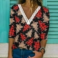 thumbnail image 2 of gakvbuo 3/4 Sleeve Pullover Sweaters For Women Plus Size Summer Tunic Tops Casual Dressy Lightweight Work Shirts Women's Christmas Printed Lace Long Sleeves Blouse V-Neck Casual Tops, 2 of 5