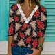thumbnail image 1 of Puntoco Mujer Navidad Moda Impreso Encaje Manga Larga Blusa Cuello V Casual tops Puntoco Puntoco-7155, 1 of 5