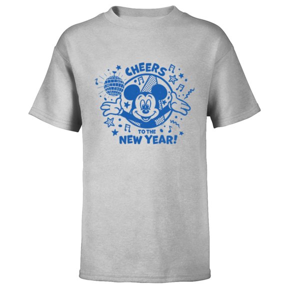 Disney Mickey Mouse Cheers to the New Year Retro Distressed - Short Sleeve T-Shirt for Kids - Customized-Athletic Heather