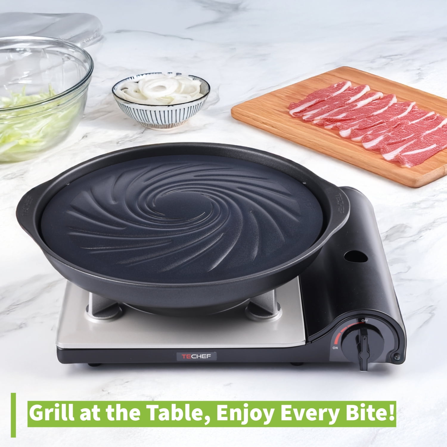 TECHEF TRUE GRILL PAN, Stovetop Korean BBQ Nonstick Indoor Outdoor Smokeless BBQ Grill Set, Dome Type, Made in Korea