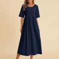 thumbnail image 2 of LYXSSBYX Summer Dresses for Women Summer Loose Fitting Dress Fashion Casual Cotton Linen Round Neck 5/4 Sleeve Length Dress, 2 of 6