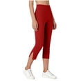 thumbnail image 5 of LJEFF Girls Split Capri Leggings with Poket, Soft Stretch Highly Elastic Tummy Control Workout & Casual Pants for Womens Red Size 14-15T, 5 of 9