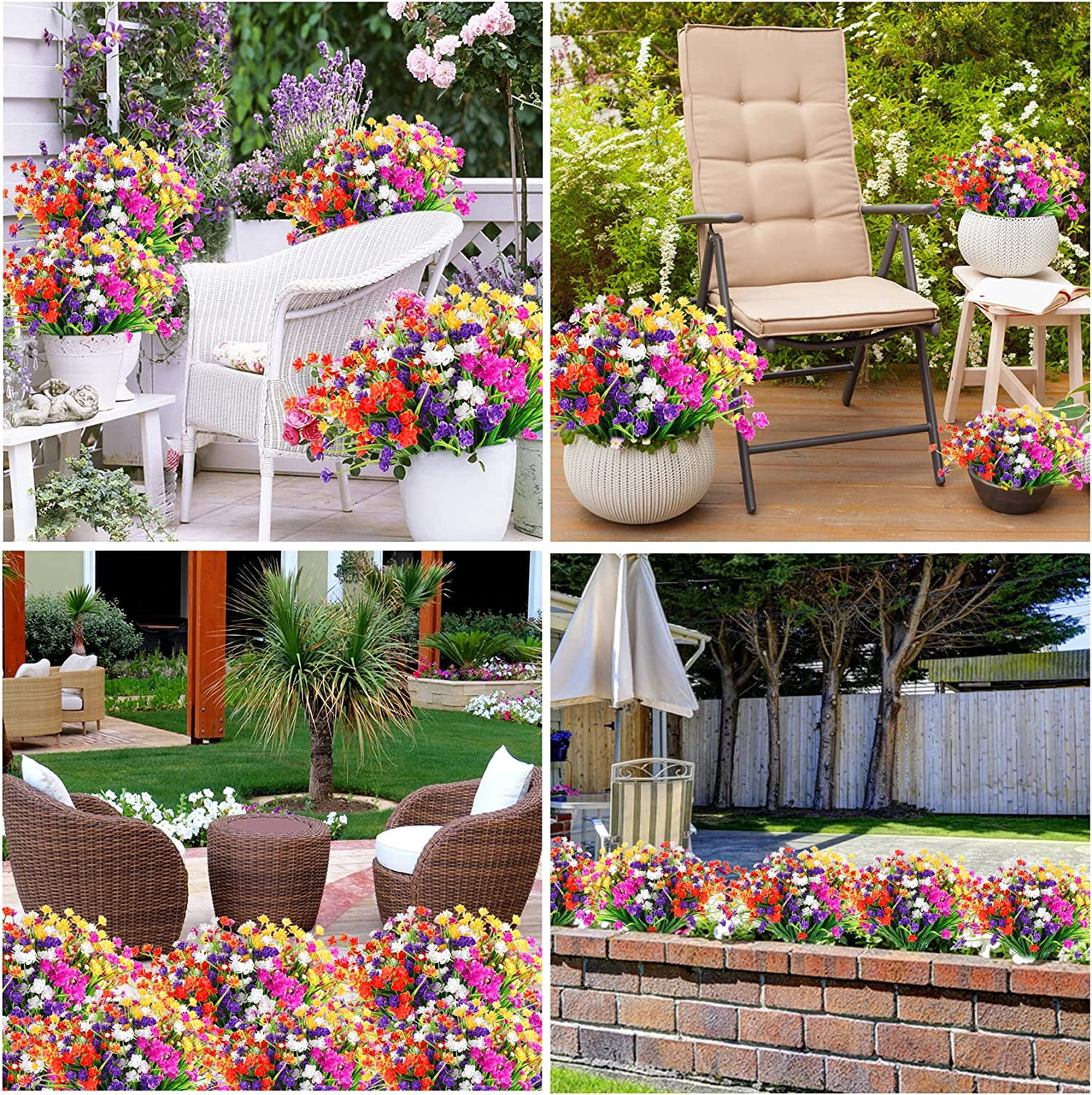 Morttic Artificial Flowers for Outdoors Plastic UV Resistant Faux Flowers Decoration Greenery Garden Shrubs，Bulk Fake Flowers in Vase (Mix Color 10pcs)