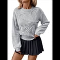 thumbnail image 2 of Suéteres de Cuello Redondo con Apliques Florales 3D para Mujer, Jerseys de Larga con Hombros Caídos, Blusas de Punto Elegantes Gris S, 2 of 10