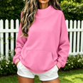 thumbnail image 6 of Womens Mock Neck Sweatshirts Oversized Pullover Fall Outfits Fall Fashion Clothes 2026,Long Sleeve,Comfort Soft Fleece,Casual Travel Work Hiking Outfit Pink XL, 6 of 7