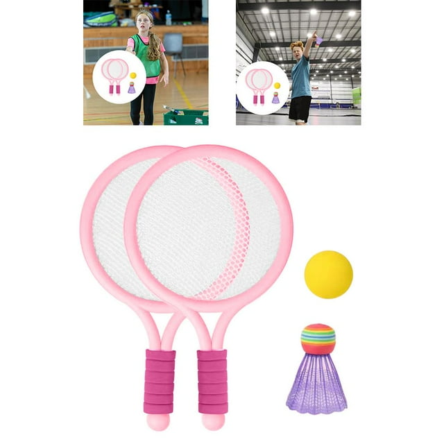 Ensemble de Jeu de Badminton et de Tennis pour Enfants avec Raquette Colorée, Cadeaux d'Extérieur - Rose