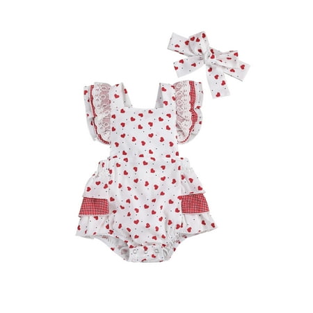 

Newborn Infant Baby Girl Summer Clothes Heart Romper Jumpsuit Bodysuit With Headband