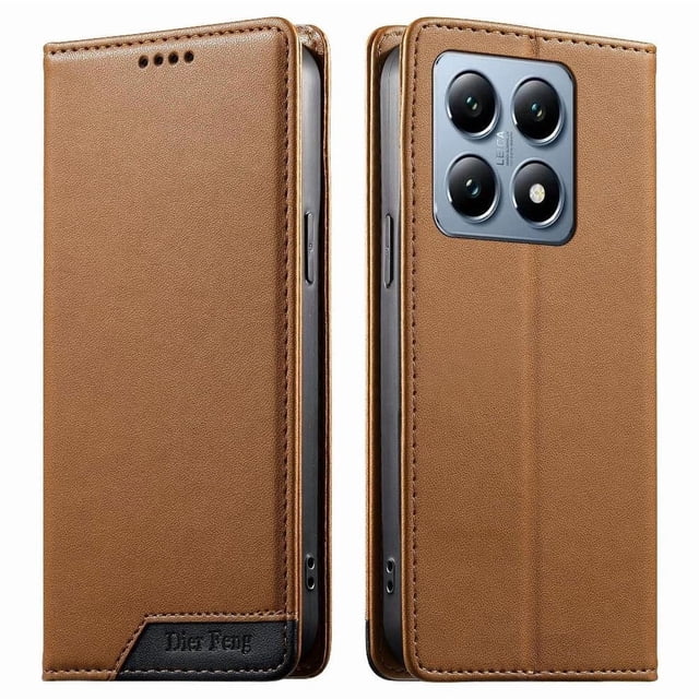 Funda Tipo Cartera de Cuero Sintético para XIAOMI 14T Pro Bloqueo RFID, con Ranuras para Tarjetas y Bolsillo para Efectivo, Cierre Magnético Fuerte Marrón