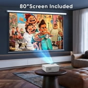 GCZ Mini Projector with Screen, Bluetooth 5.2, FHD 1080P Supported Portable Outdoor Projector for Home, Compatible with TV Stick/Phone/HDMI