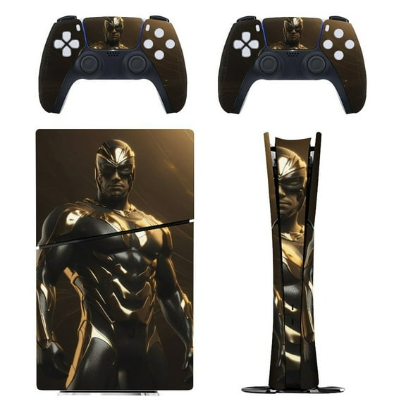 Skin Sticker for PS5 Slim Standard Disc Digital Edition Console and Controllers Decals for Playstation 5 (Black Gold King,PS5 Digital Edition)