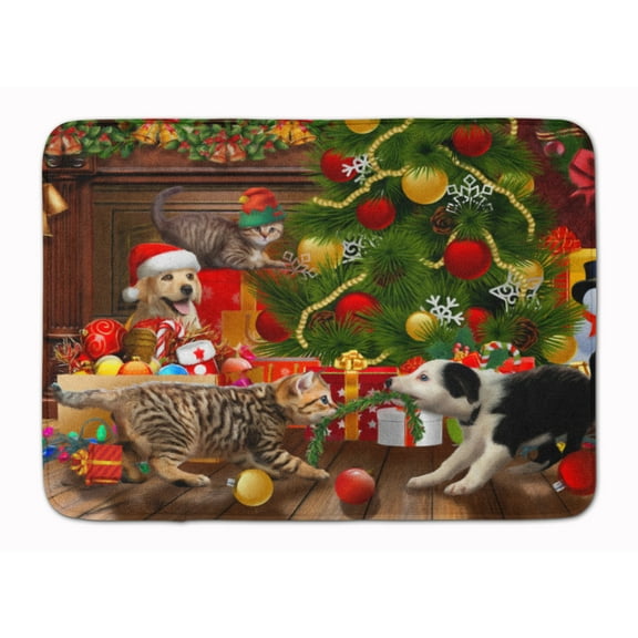 Carolines Treasures PTW2076RUG Holiday A Little Christmas Fun Yellow Lab Machine Washable Memory Foam Mat 19 X 27"