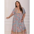 thumbnail image 5 of Women's Plus Size Printed Tie Neck Flutter Sleeve Maxi Dress 100% Viscose Elegant Comfort For All Day Wear Everyday, 5 of 9