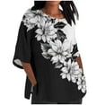 thumbnail image 2 of Chemises pour Femmes Habillées Décontractées, Chemises à Manches 3/4 pour Femmes, Tuniques à Manches Courtes Grande Taille pour Femmes, Chemise Ample en Coton Imprimé Boho à Manches 3/4 Mode Décontractée pour Femmes, 2 of 5