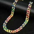 thumbnail image 4 of 16mm Mens Cuban Link Chain Hip Hop Rapper Necklace Rainbow Rhinestones Bracelet, 4 of 8